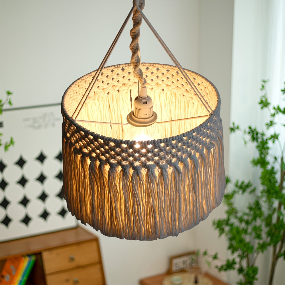 Abat-jour suspendu en macramé à franges, bohème, Ø 30 x H 20 cm