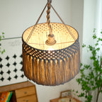 Abat-jour suspendu en macramé à franges, bohème, Ø 30 x H 20 cm