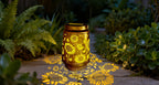 Lanterne solaire ajourée de tournesols, projection de motifs au sol