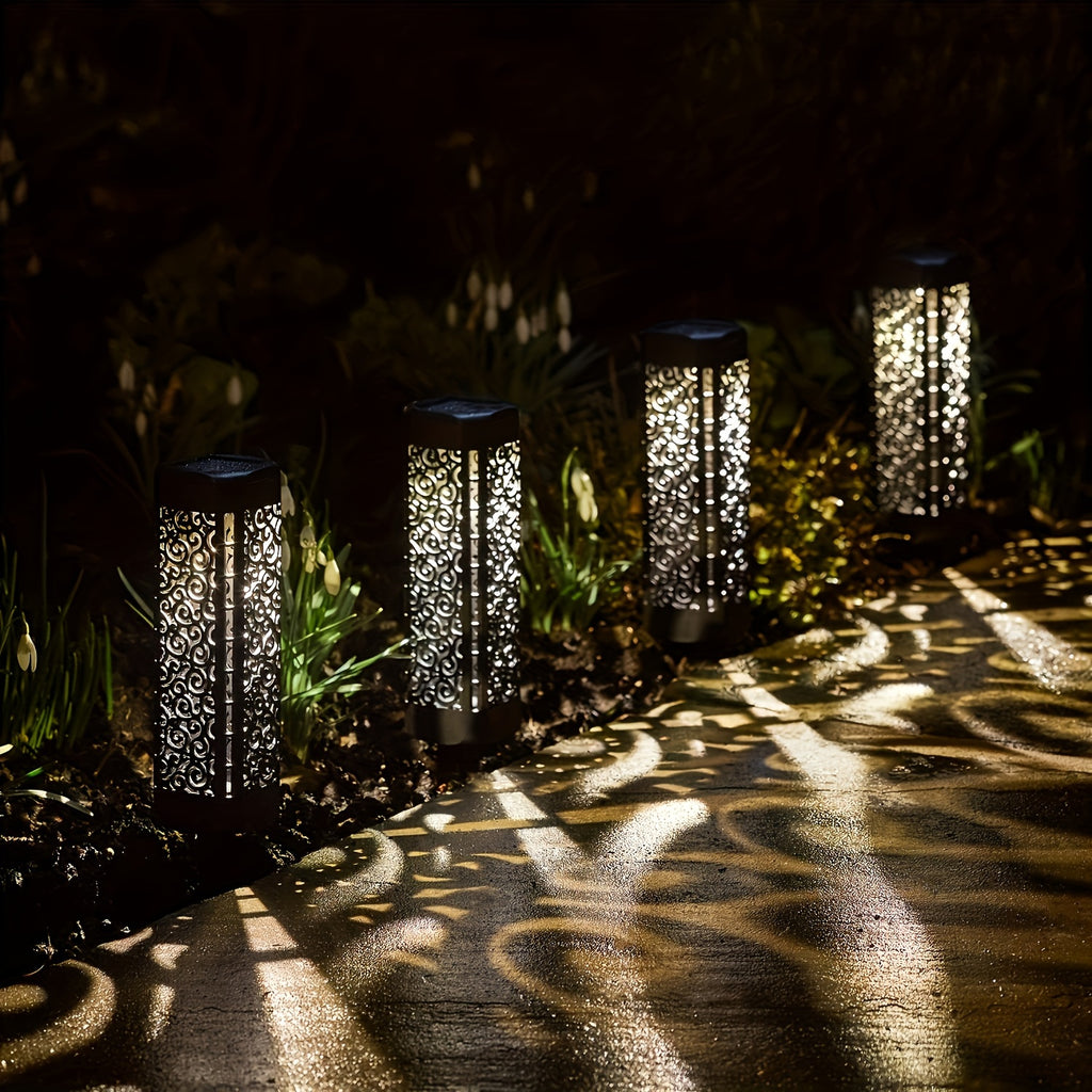 Lampe solaire de jardin noire ajourée à arabesques, lot de 4