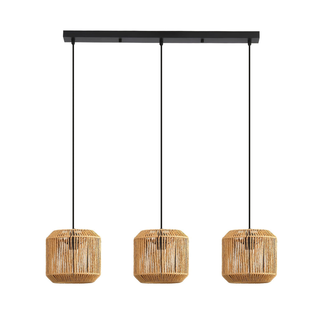 Suspension 3 lumières tressée, barre noire de 71 cm, douilles E27