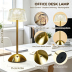 Lampe de bureau LED sans fil, abat-jour acrylique taillé et pied doré