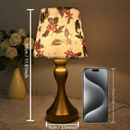 Lampe de chevet rétro à abat-jour fleuri et pied doré balustre