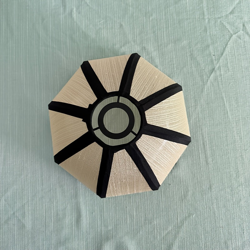 Abat-jour à pétales en toile beige aspect lin bordée de noir, Ø 30 cm