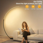 Lampadaire arc LED 25 W noir à minuterie et mémoire, 165 cm