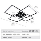 Plafonnier LED à quatre cadres carrés, 72,4 cm, noir, argenté ou blanc