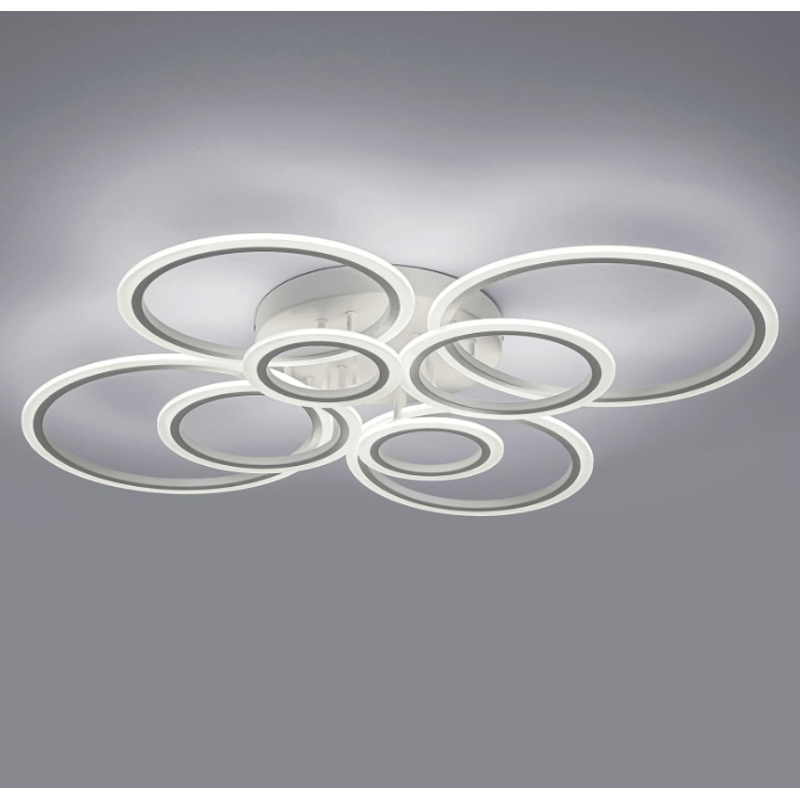 Plafonnier LED à huit anneaux blancs 127 W, variateur et télécommande