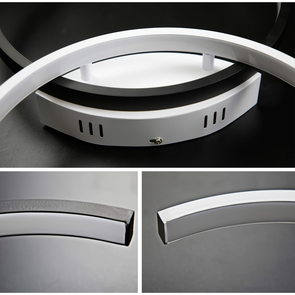 Plafonnier LED à deux arcs noir et blanc, 54 cm, trois teintes