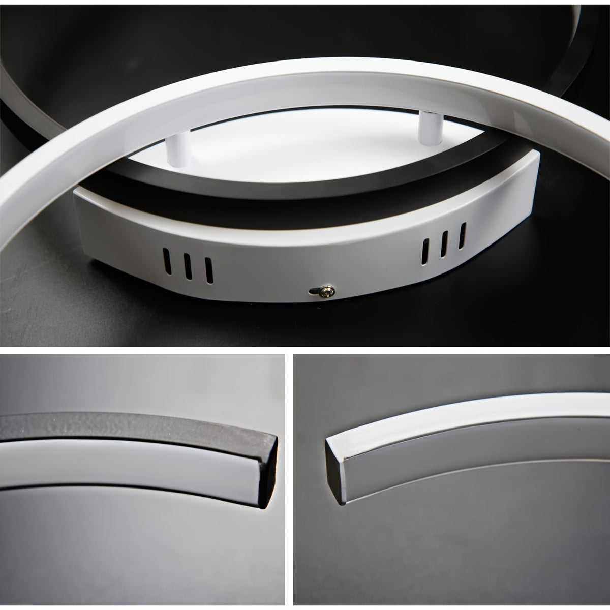 Plafonnier LED à deux arcs noir et blanc, 54 cm, trois teintes