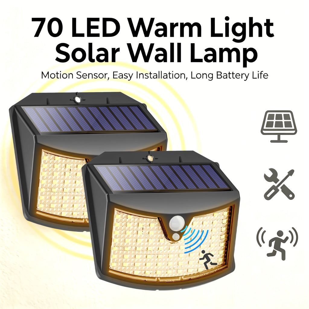 Applique solaire à détecteur 70 LED lumière chaude, IP65