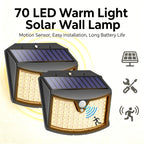 Applique solaire à détecteur 70 LED lumière chaude, IP65