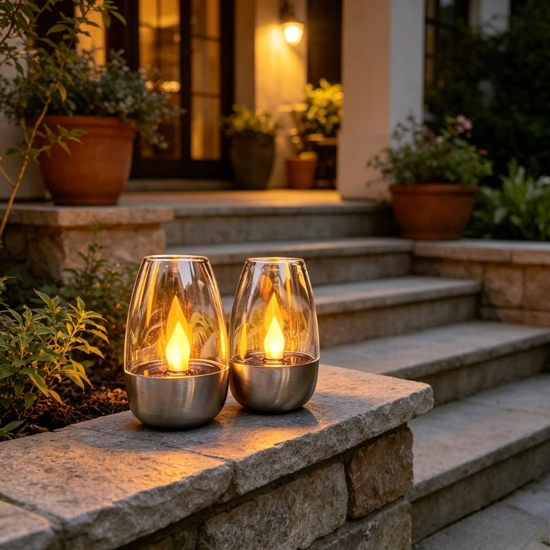 Bougie LED solaire à flamme vacillante sous cloche, 10 cm, IP65