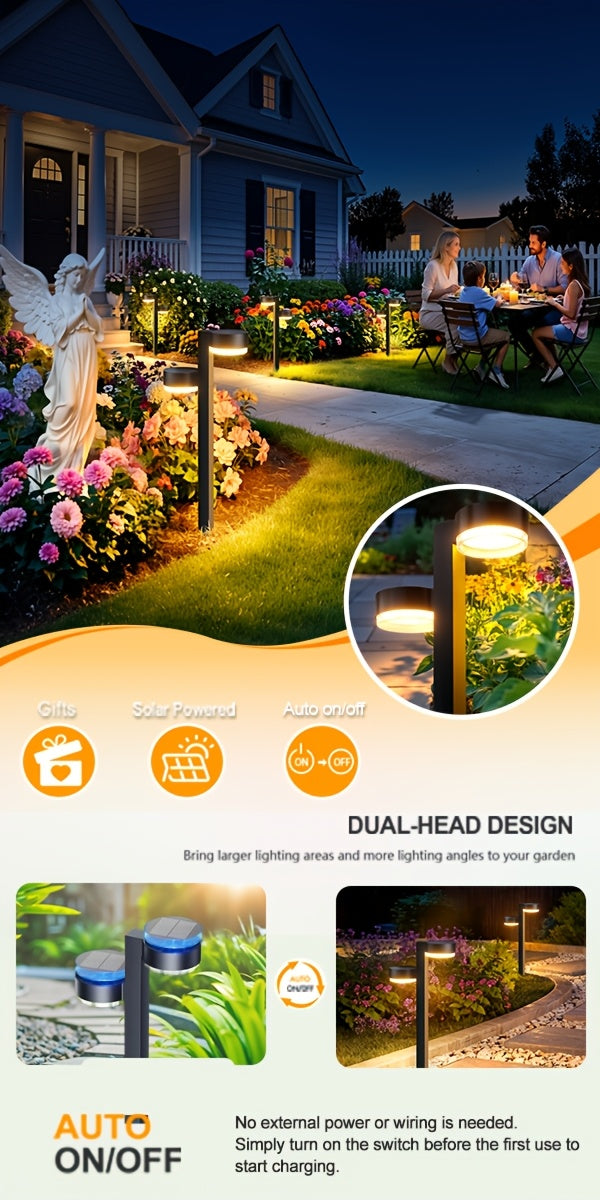 Borne solaire de jardin à double tête, 66 cm, lot de 4 IPX5