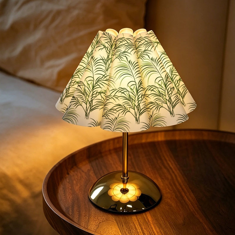 Lampe de table à abat-jour plissé imprimé de palmes vertes