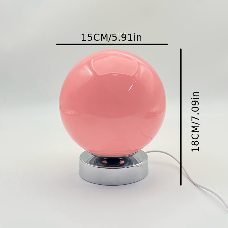 Lampe boule en verre rose sur socle chromé, USB et variateur