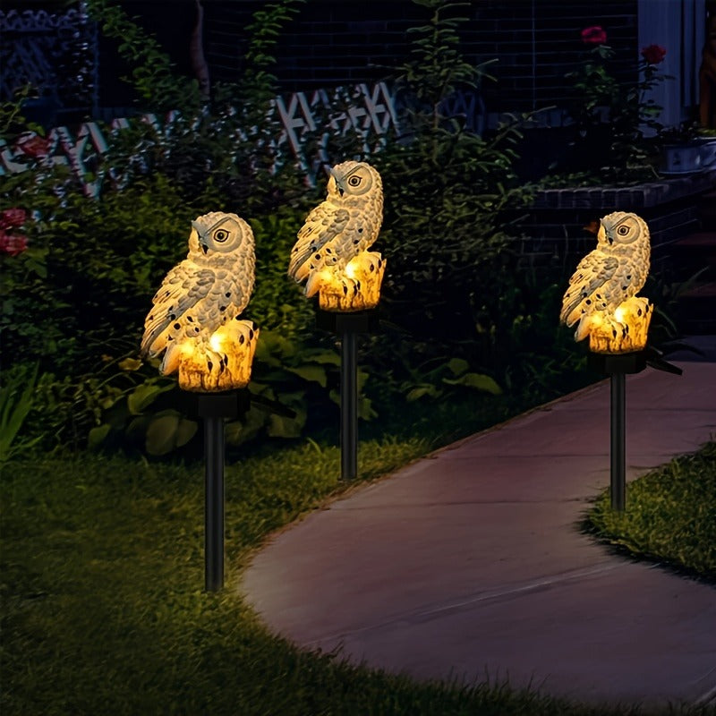 Lampe solaire hibou en résine sur piquet, lot de 2 pour jardin