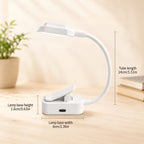 Lampe de lecture à pince blanche, col flexible 14 cm, USB-C