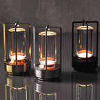 Lampe lanterne sans fil rétro, cylindre transparent et cadre métal