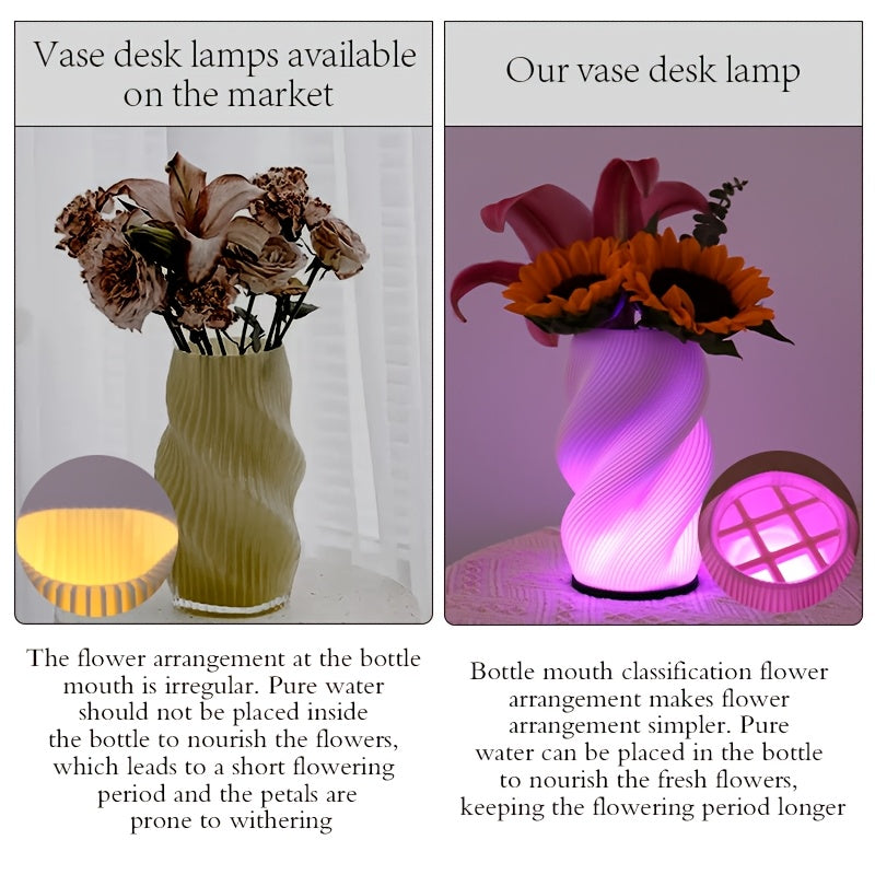 Lampe vase imprimée en 3D à spirale, vert ou lilas, USB, 19 cm