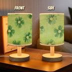 Petite lampe de chevet USB à marguerites vertes, abat-jour tissu