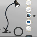 Lampe à pince noire à tête conique, câble de 140 cm, 10 intensités