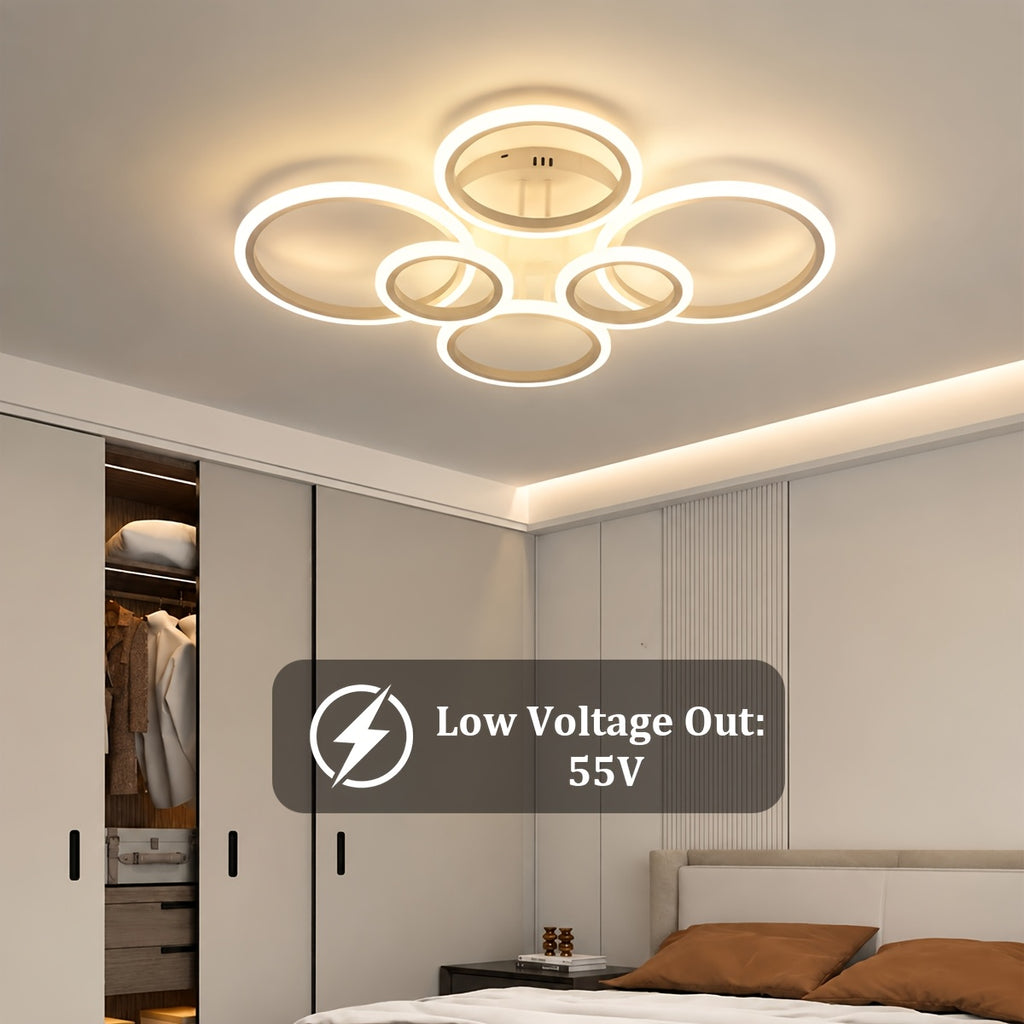 Grand plafonnier LED à 6 anneaux, doré ou noir, 79 cm, trois teintes