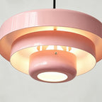 Suspension Bauhaus rose pastel à trois étages, métal, Ø 34 cm