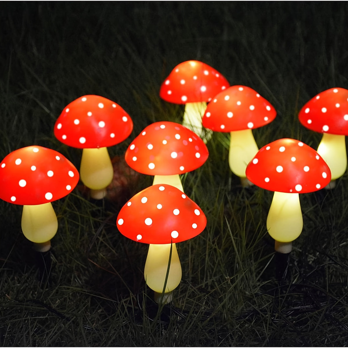 Lot de 8 balises solaires champignon rouges à pois, IP44