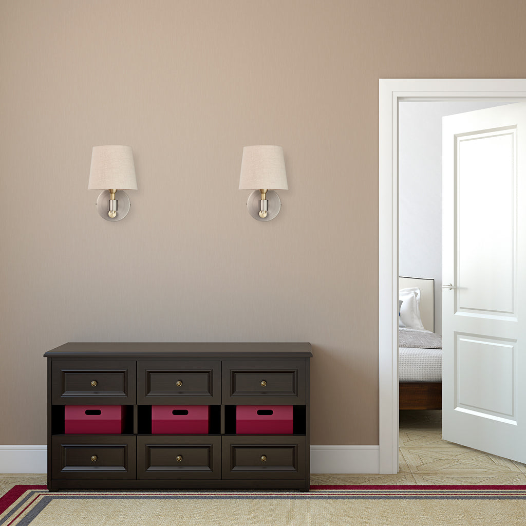 Applique murale à variateur rotatif, abat-jour beige en tissu E14