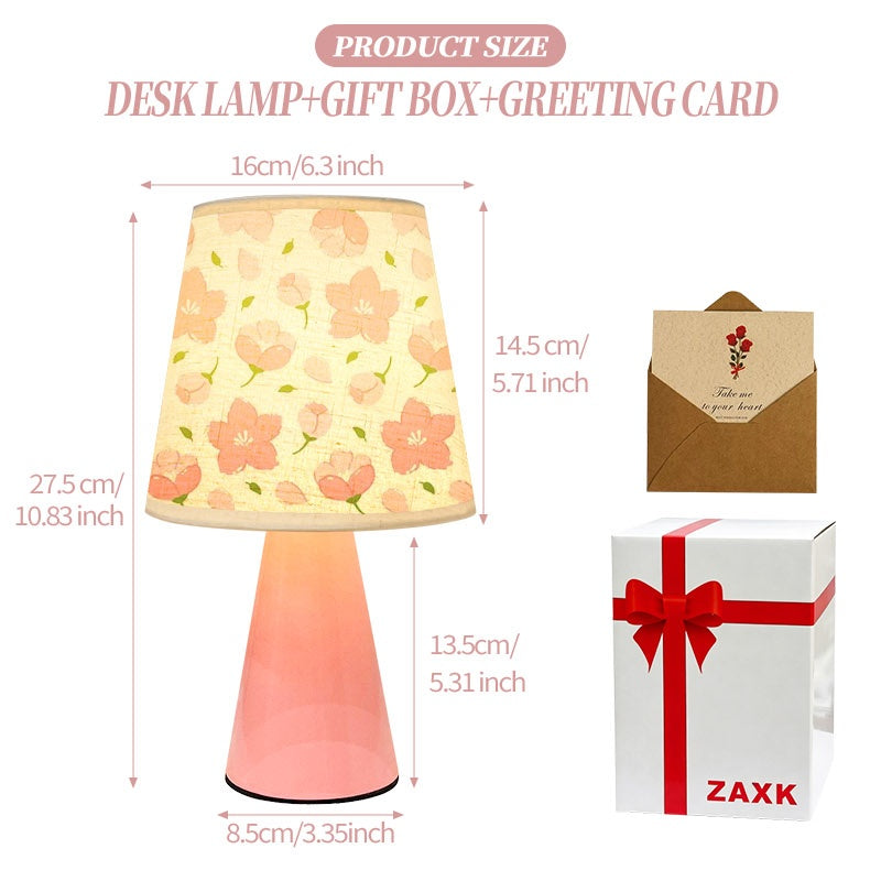 Lampe de chevet rose à fleurs de cerisier, abat-jour en lin, USB