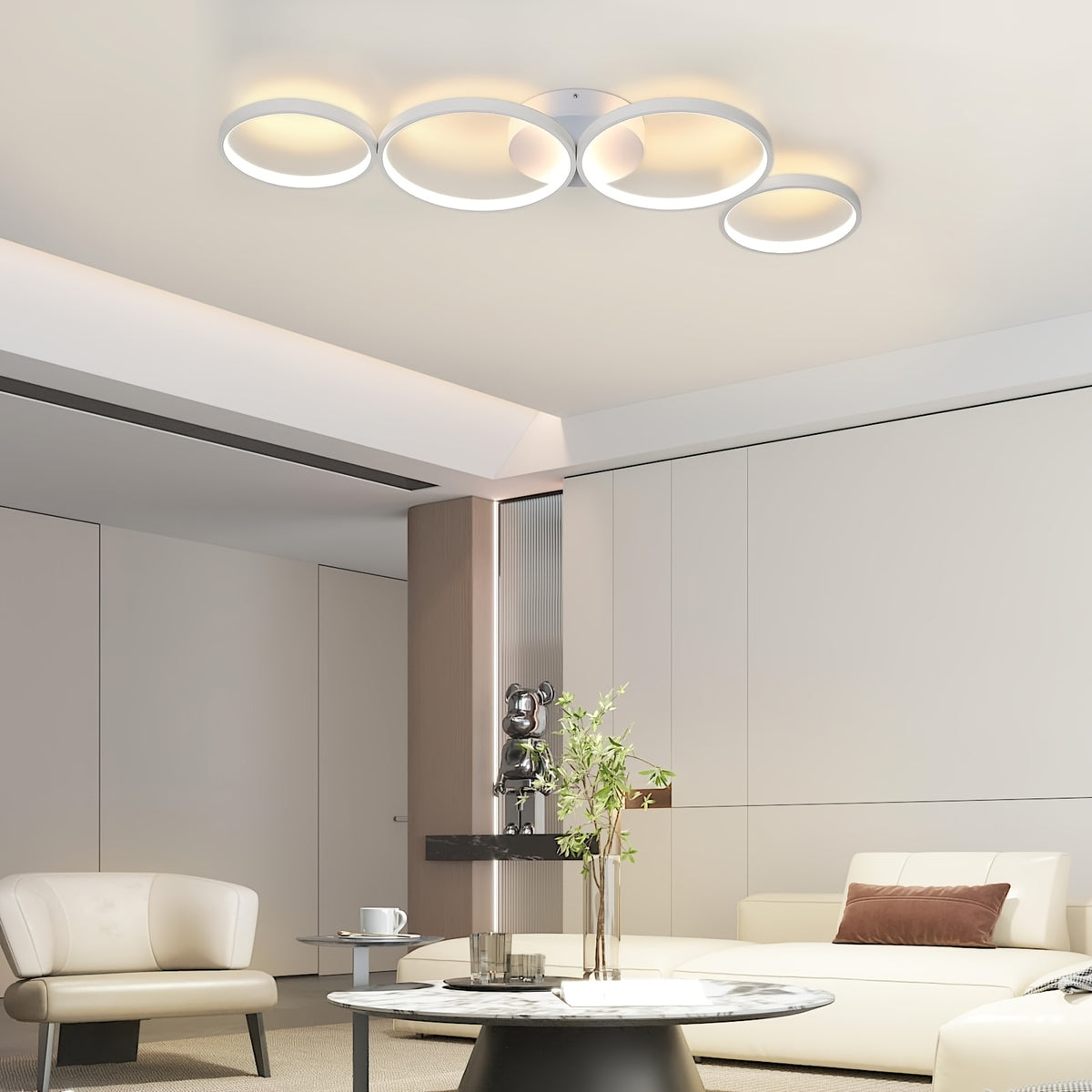 Plafonnier LED 100 cm à quatre anneaux, blanc à variateur ou noir