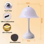Lot de 2 lampes champignon sans fil blanches, tactiles, 24,5 cm
