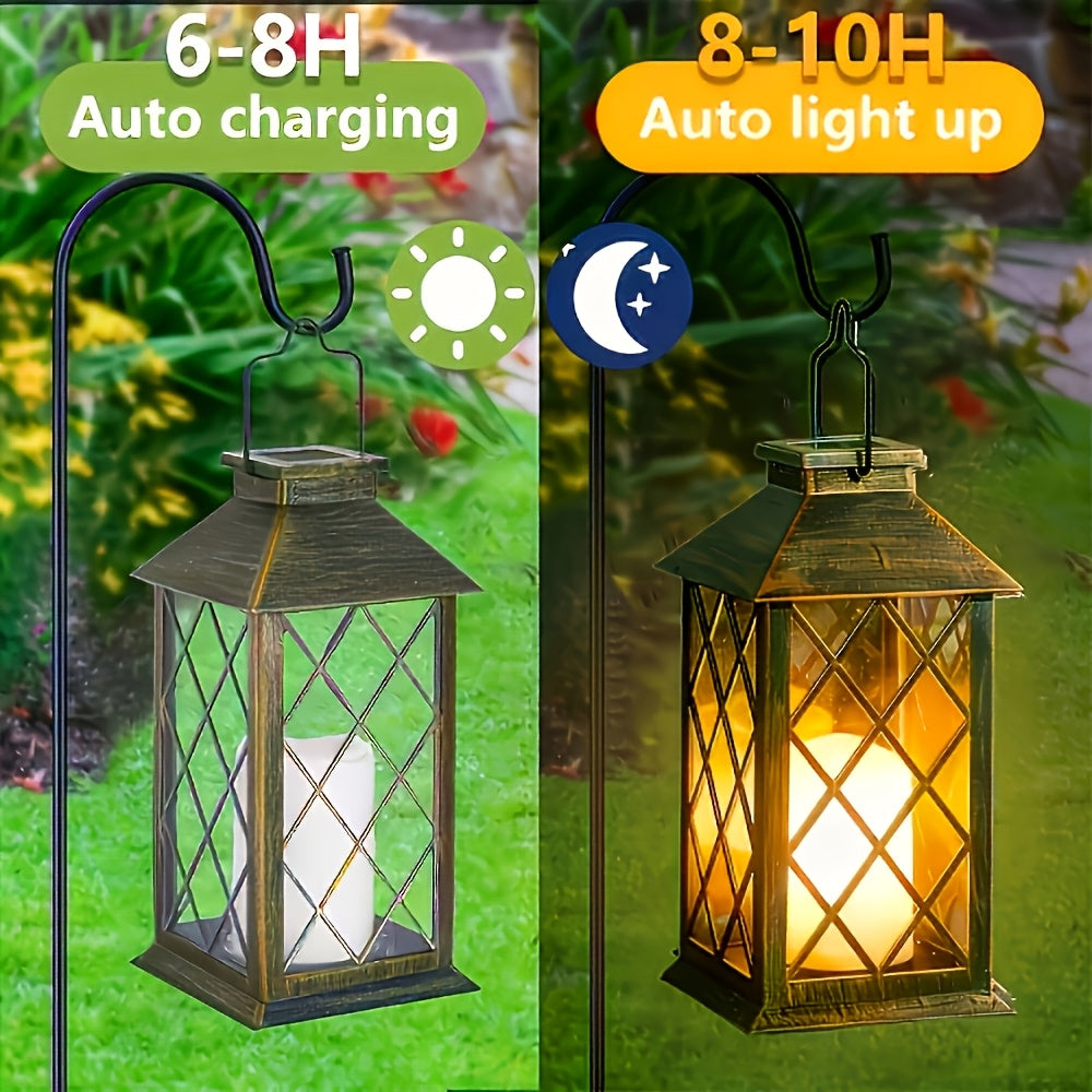 Lot de 2 lanternes solaires à croisillons et bougie LED, IP65, 33,9 cm