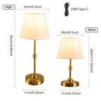 Lampe de chevet sans fil, abat-jour tissu blanc, pied doré, 2 tailles