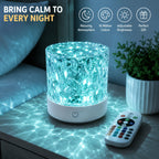 Lampe d'ambiance à reflets d'eau, cylindre ciselé et télécommande
