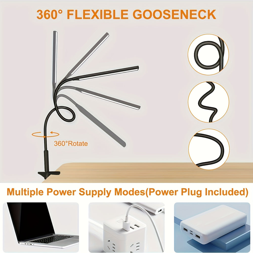 Lampe à pince LED à col de cygne de 32 cm, barre de 25 cm, USB