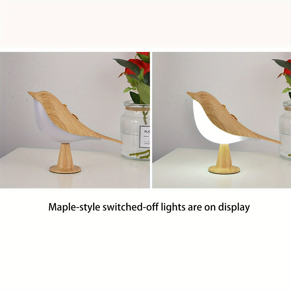 Lampe décorative oiseau effet bois, sans fil et tactile
