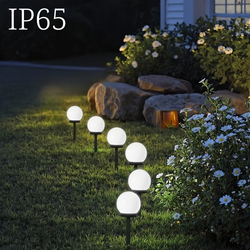 Lot de 6 boules solaires de jardin blanches sur piquet, IP65
