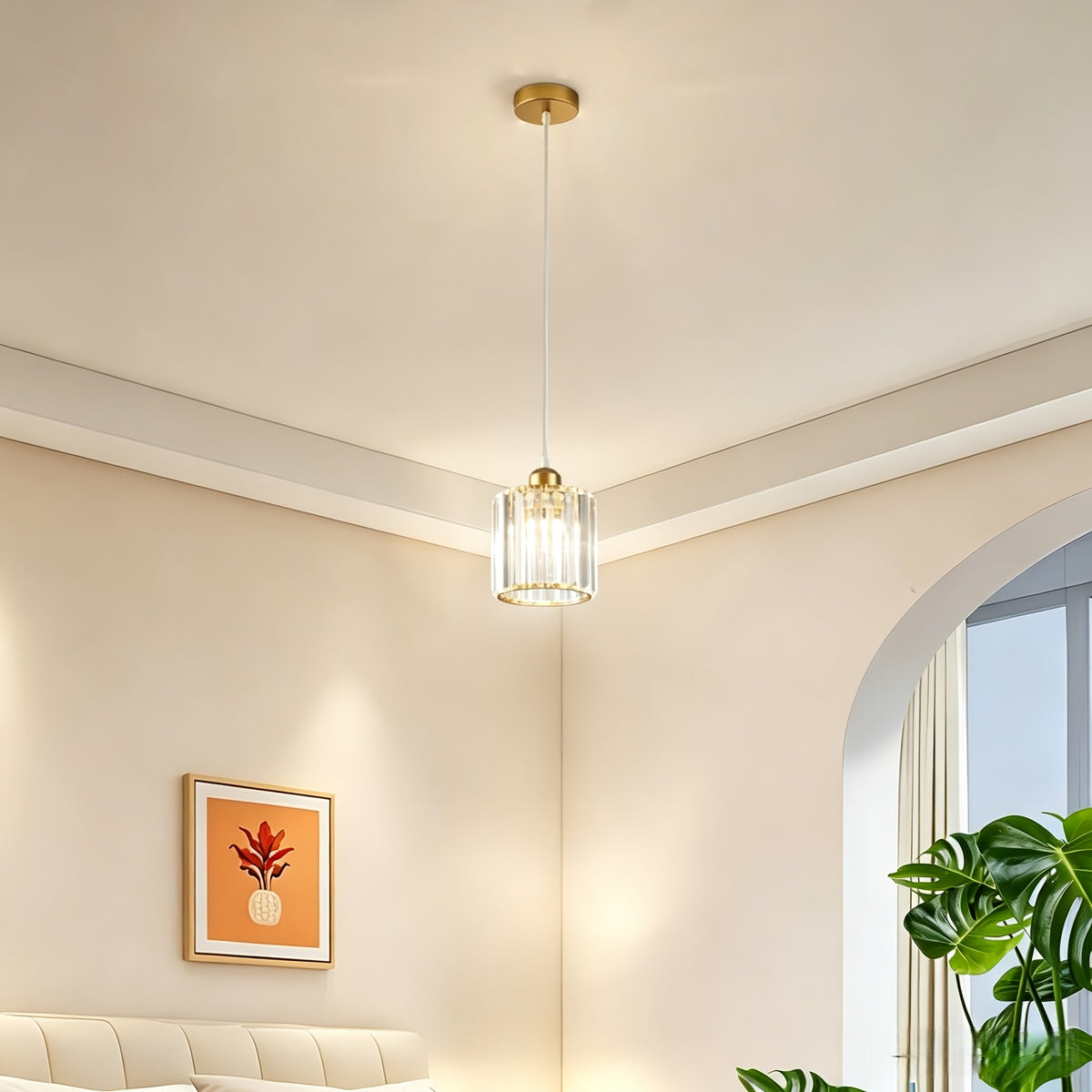 Petite suspension en cristal doré Ø 14 cm, une lumière E27