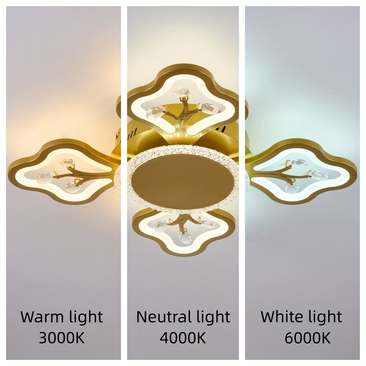 Plafonnier LED fleur à quatre pétales 58 cm, trois teintes