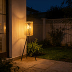 Lampadaire solaire d'extérieur sur trépied, lanterne tressée 78 cm