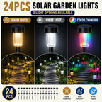 Lot de 24 balises solaires de jardin noires à 3 lumières, IP44