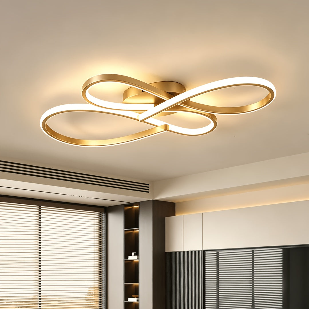 Plafonnier LED à boucles entrelacées 79 cm, noir, argenté ou doré