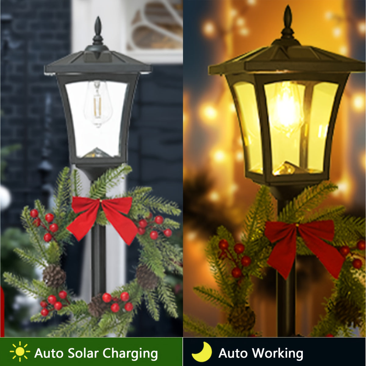 Lampadaire solaire de Noël 150 cm avec couronne et jardinière