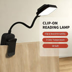 Lampe de lecture à pince noire rechargeable, tête plate, col 14,5 cm