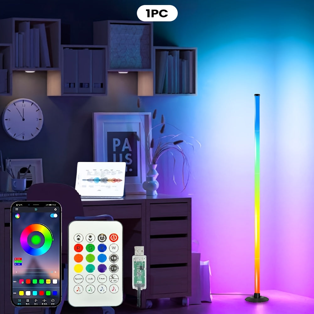 Lampadaire d'angle LED RGBIC avec application et télécommande, 122 cm
