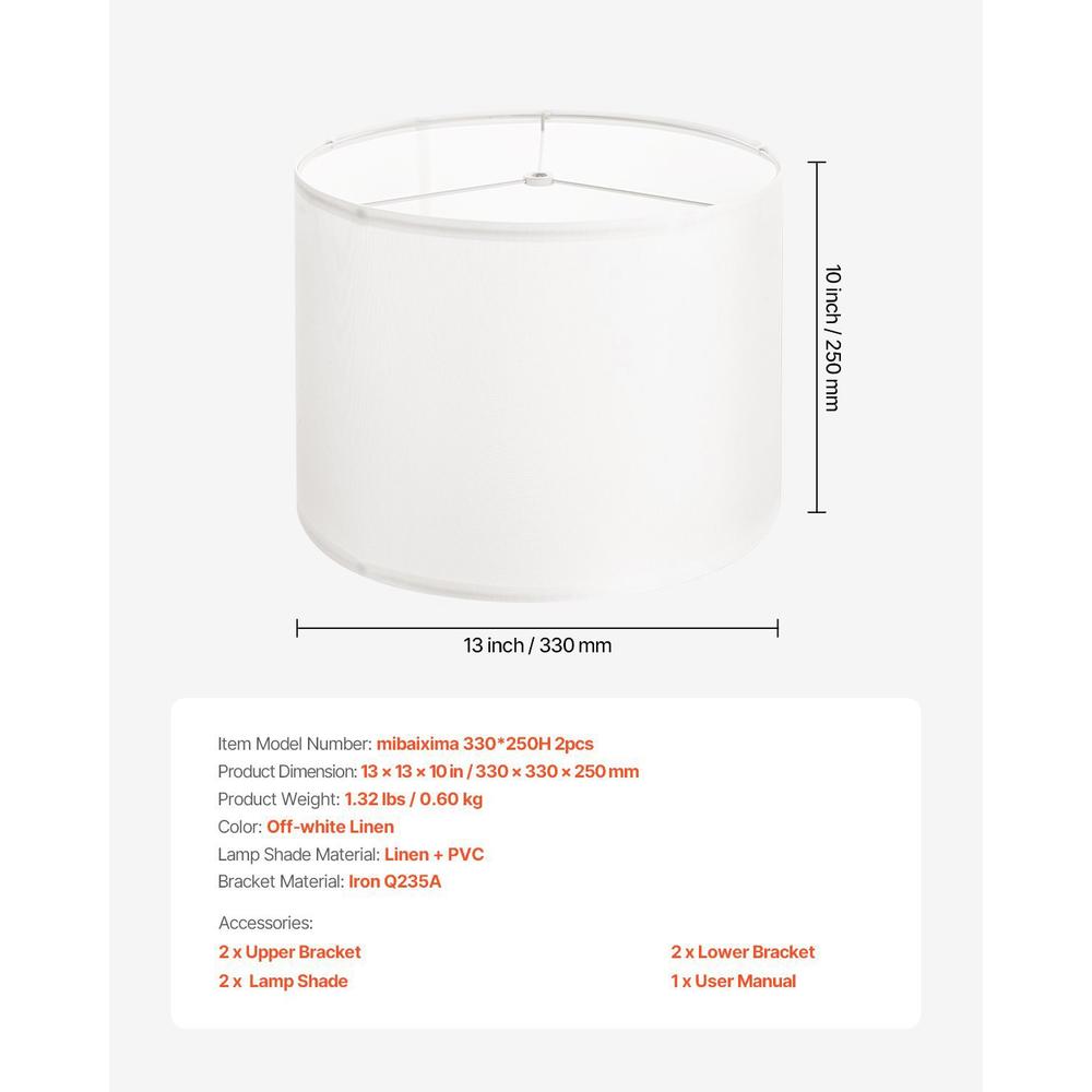 Lot de 2 abat-jour tambour en lin blanc cassé, Ø 33 x H 25 cm