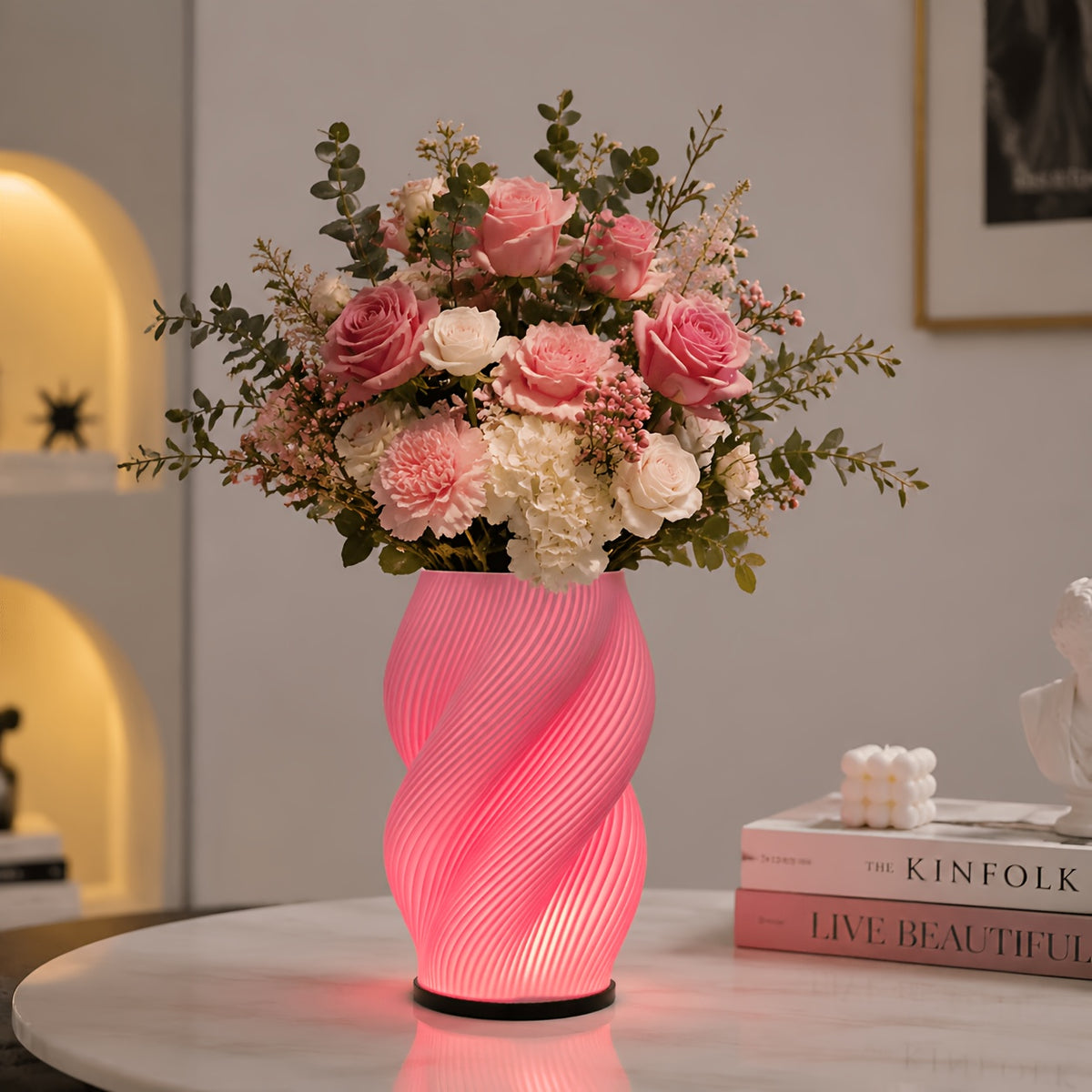 Lampe vase imprimée en 3D à spirale, vert ou lilas, USB, 19 cm