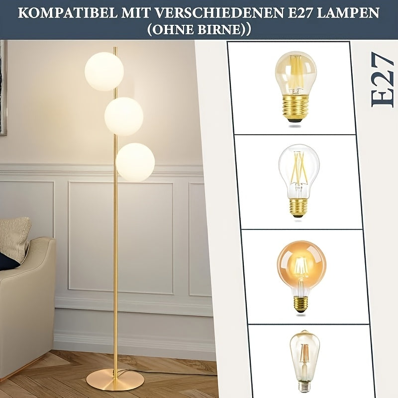 Lampadaire doré à globes en verre givré, version 1 ou 3 globes