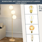 Lampadaire doré à globes en verre givré, version 1 ou 3 globes
